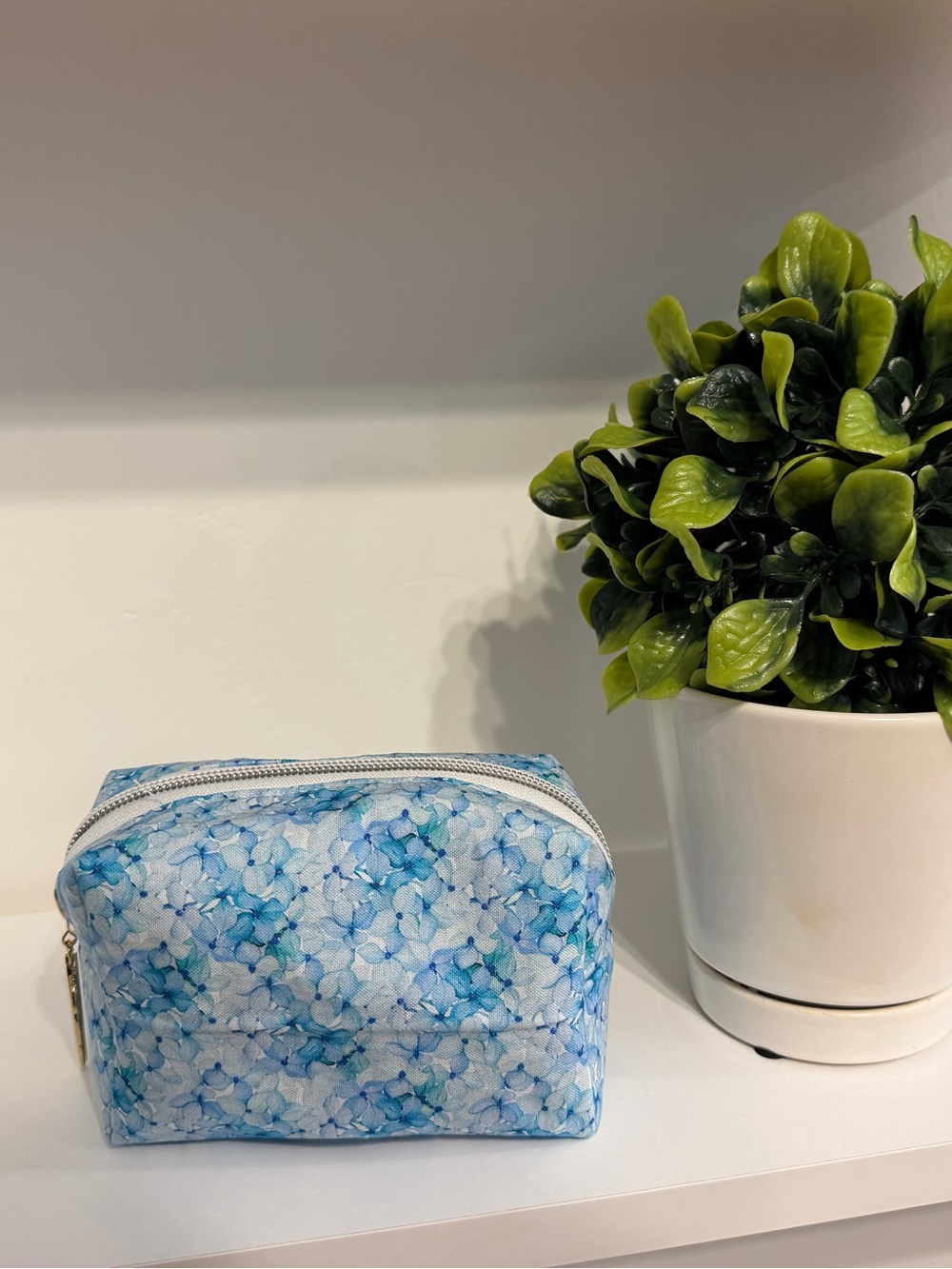 Blue Floral Cosmetic Bag - Compact Makeup Pouch